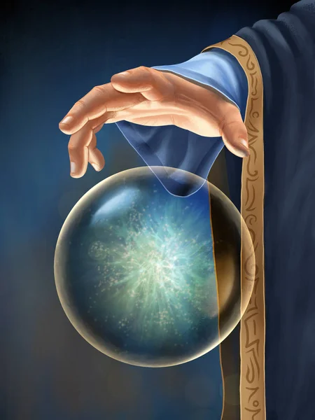 Zauberhand Die Mit Einer Schwebenden Magischen Kugel Interagiert Digitale Illustration Stockbild