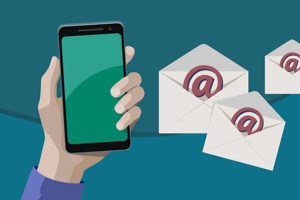 Skicka flera e-postmeddelanden från en smartphone — Stock vektor