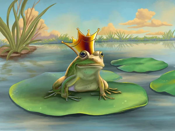 Frog Prince Waiting Water Lily Digital Illustration — Stock Photo, Image