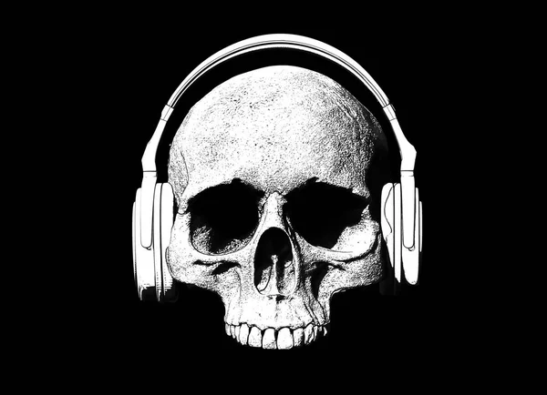 Totenkopf Mit Kopfhörerabbildung Isoliert Auf Schwarzem Hintergrund — kostenloses Stockfoto