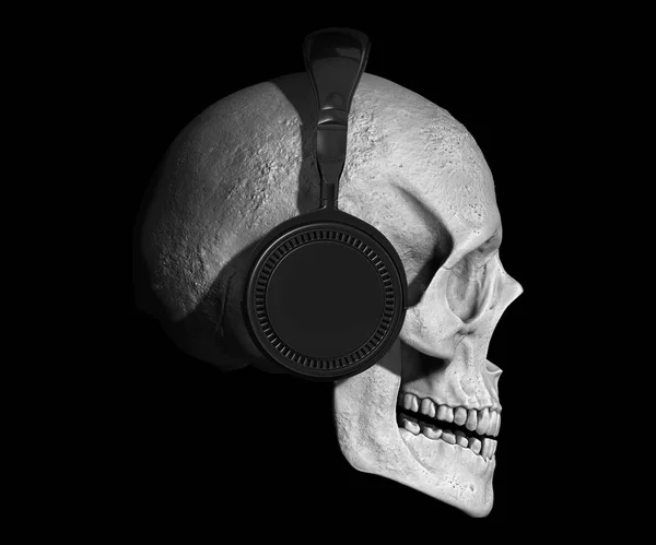 Schädel Mit Kopfhörern Isoliert Hintergrund Illustration — Stockfoto
