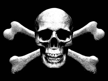 kafatası ve kemiklerin illüstrasyon izole siyah arka planda 