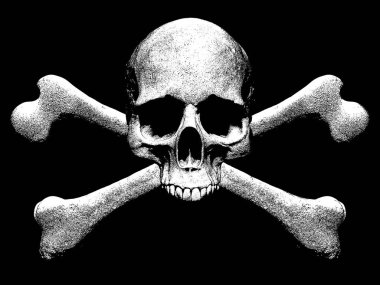 kafatası ve kemiklerin illüstrasyon izole siyah arka planda 