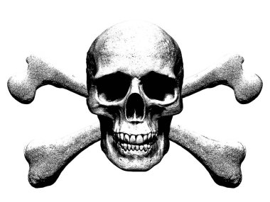 kafatası ve kemiklerin illüstrasyon izole beyaz arka planda 