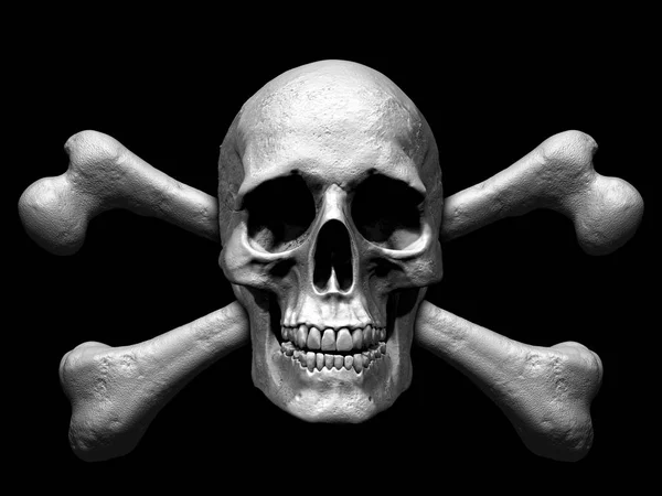 ブラック黒背景 イラストで分離されたクロスボーンズの頭骨 — ストック写真