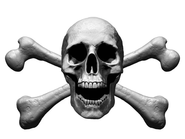 ブラック ホワイト バック グラウンド イラストレーションで分離されたクロスボーンズの頭骨 — ストック写真