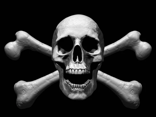 Skull Crossbones Isolated Black Black Background Illustration — Stock Photo, Image