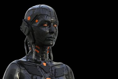 Robot Android Woman Humanoid - siyah arka plan izole -3d render