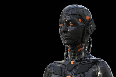 Robot Android Woman Humanoid - siyah arka plan izole -3d render