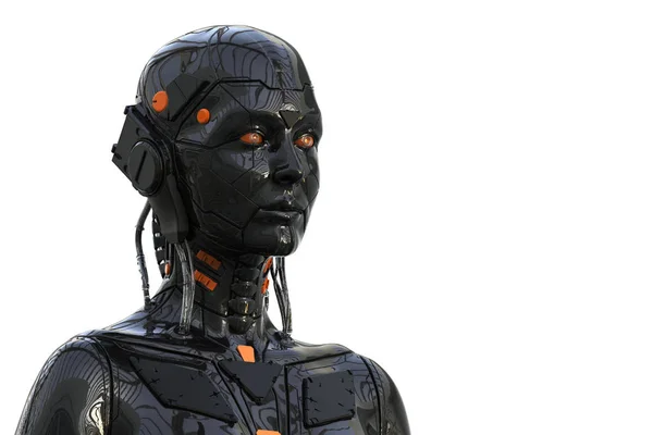 Robot Android Woman Humanoid Izolat Fundal Alb Redare Realistă — Fotografie, imagine de stoc