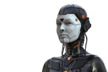 Robot Android Cyborg Woman Humanoid - beyaz arka planda izole -gerçekçi 3d render