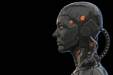 Bir android robot cyborg kadın humanoid 3d render - yan görünüm ve boş bir arka plan izole  