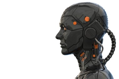 Bir android robot cyborg kadın humanoid 3d render - yan görünüm ve boş bir arka plan izole  