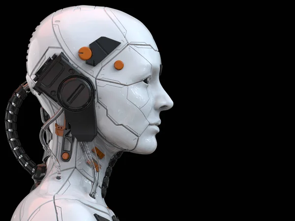 Bir Android Robot Cyborg Kadın Humanoid Render Yan Görünüm Boş — Stok fotoğraf