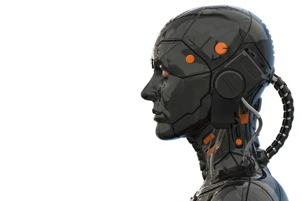 Redare Unui Robot Android Cyborg Femeie Umanoid Vedere Laterală Izolat — Fotografie, imagine de stoc