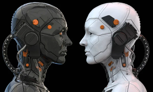 安卓机器人机器人机器人女人类人 战斗竞争概念 3D渲染 — 图库照片