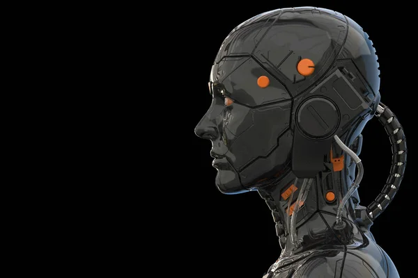 Representación Androide Robot Cyborg Mujer Humanoide Vista Lateral Aislado Fondo Imagen de archivo