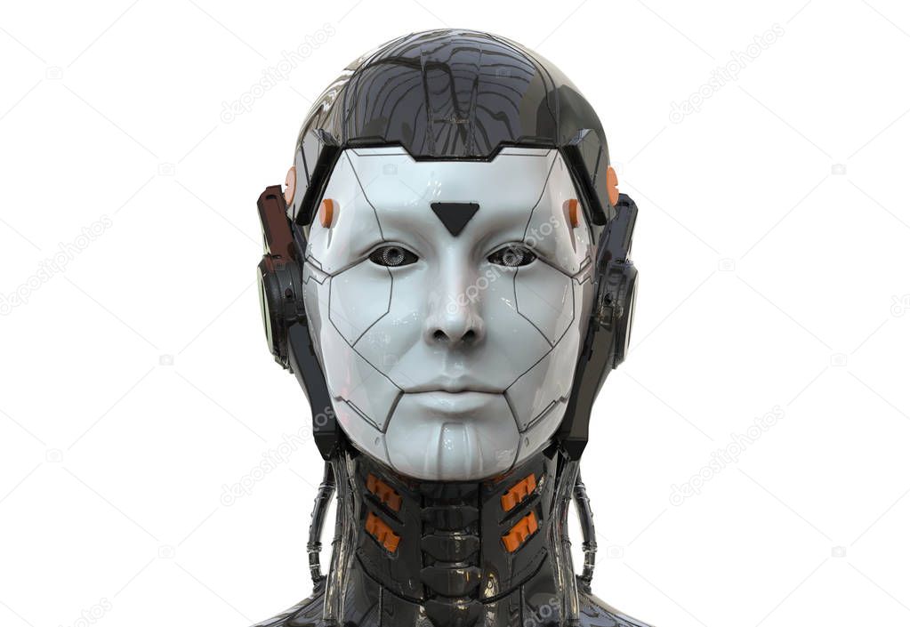 Robot woman, sci-fi android female  artificial intelligence  background 3d render