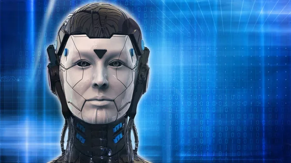 Roboter Cyborg Frau Technologie Hintergrund Rendering Tapete — Stockfoto