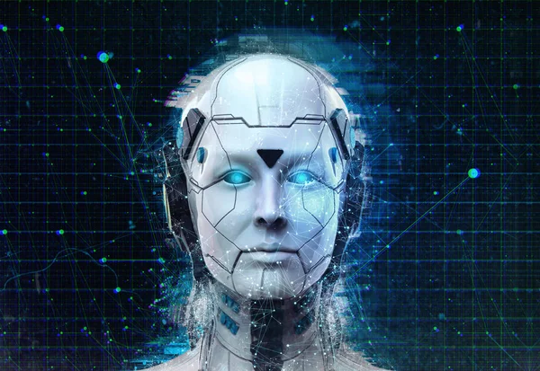 Technology Robot Sci Woman Cyborg Android Background Humanoid Artificial Intelligence — Stock Photo, Image