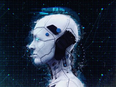 Humanoid robot girl Artificial intelligence Background - 3d render clipart