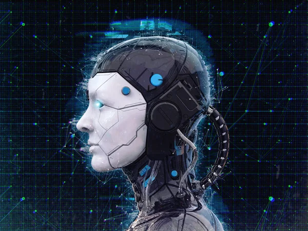 Muchacha Robot Humanoide Inteligencia Artificial Fondo Render Fotos de stock libres de derechos