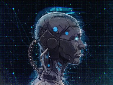 İnsansı robot kız Yapay zeka Arka Plan - 3d render