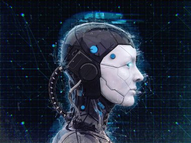 İnsansı robot kız Yapay zeka Arka Plan - 3d render