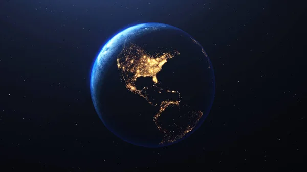 Planeta Terra Visto Espaço Noite Mostrando Luzes Dos Estados Unidos — Fotografia de Stock