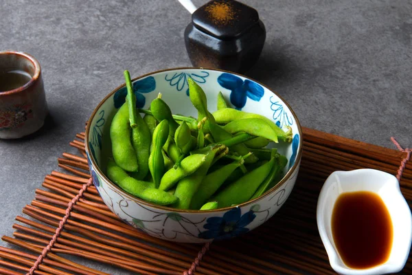 Detail View Edamame Japanese Green Steamed Soyabeans — Stock Photo, Image