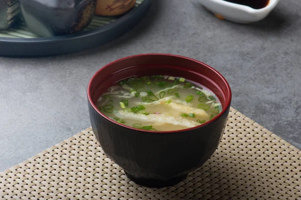 Vista Detallada Sopa Miso Japonesa Mesa — Foto de Stock