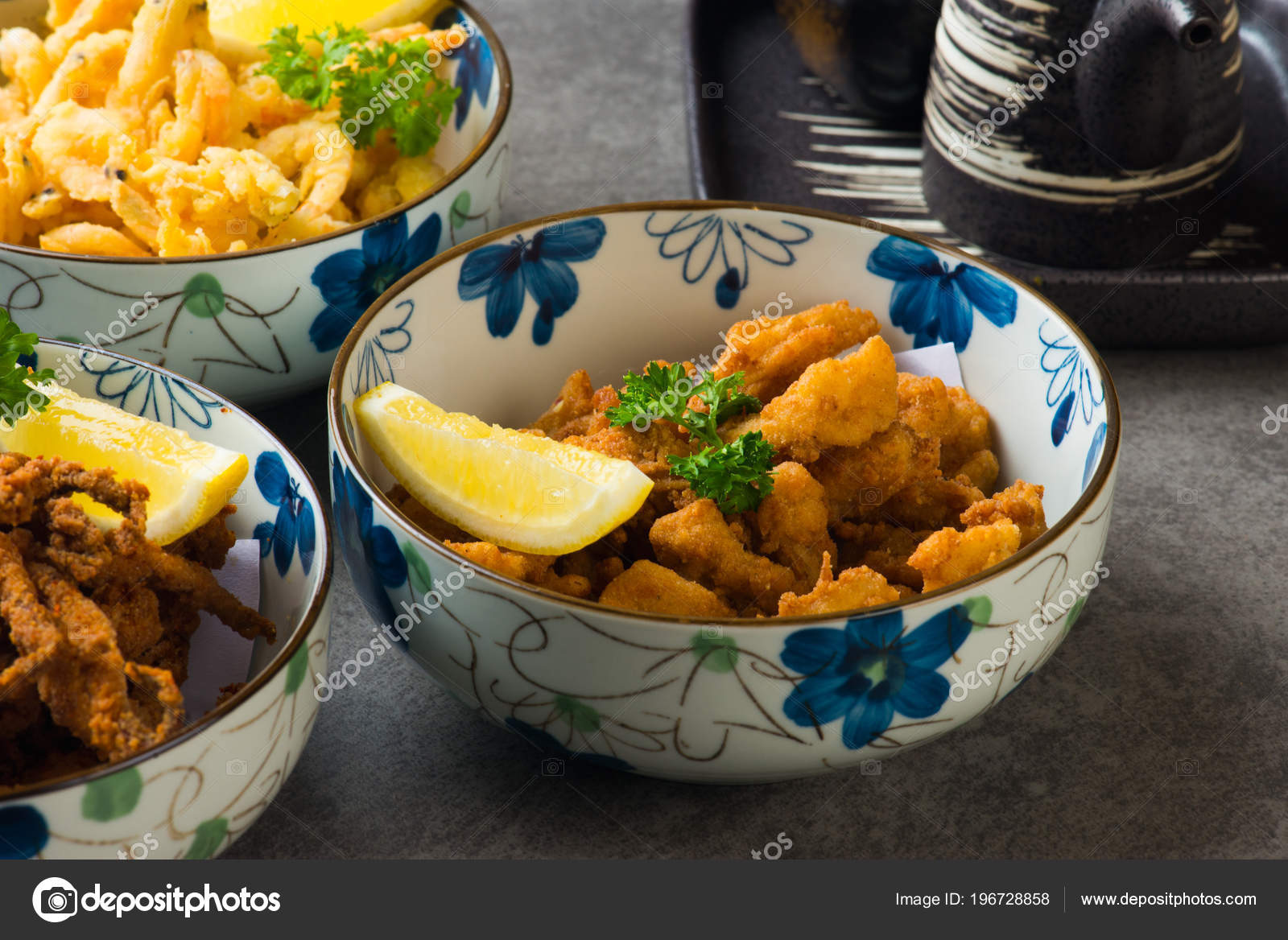 Close Various Japanese Deep Fried Food Dishes Stock Photo by ©yuliang11