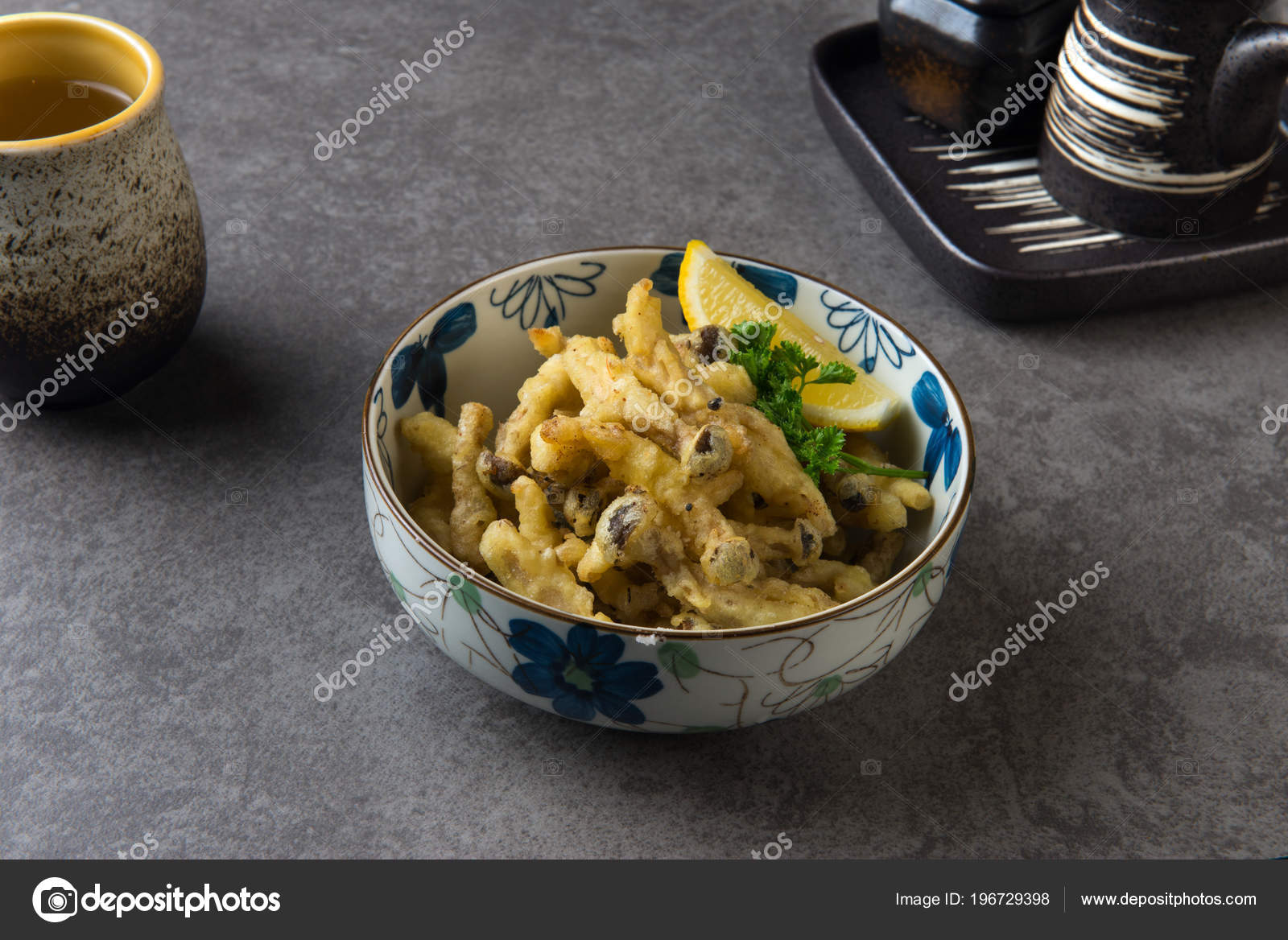 Close Shimeji Karaage Japanese Deep Fried Mushrooms Stock Photo by