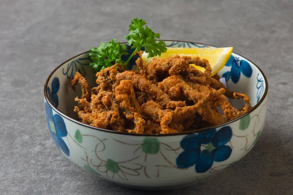 Primer Plano Ika Geso Tentáculos Calamares Picantes Fritos Japoneses —  Fotos de Stock