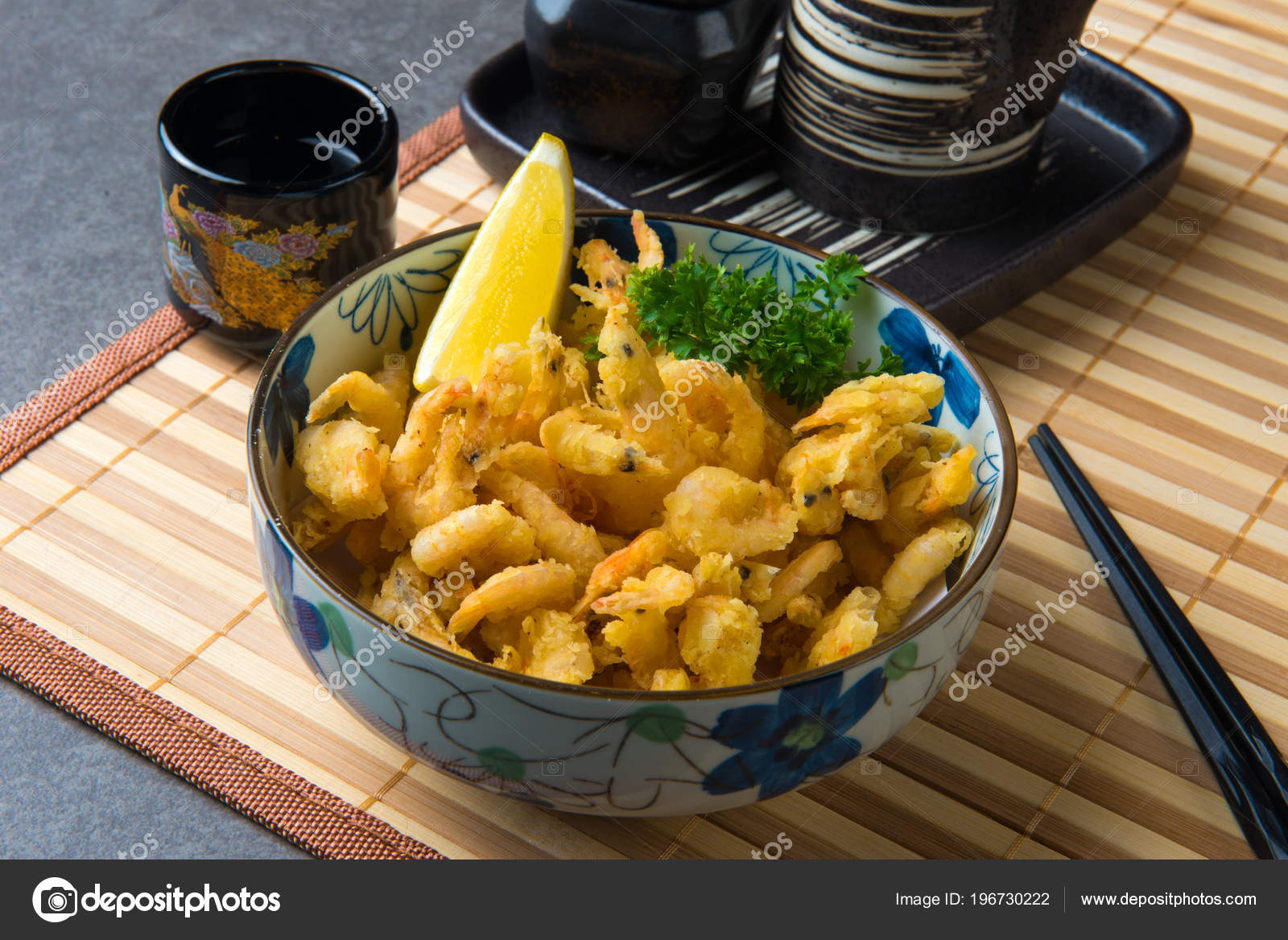 Close Koebi Karaage Japanese Deep Fried Small Shrimps Stock Photo by