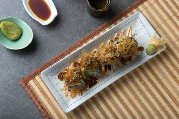 Takoyaki Sushi Roll Flat Lay View Table — Stock Photo, Image