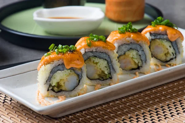 Close View Ebiten Tempura Prawn Sushi Rolls — Stock Photo, Image