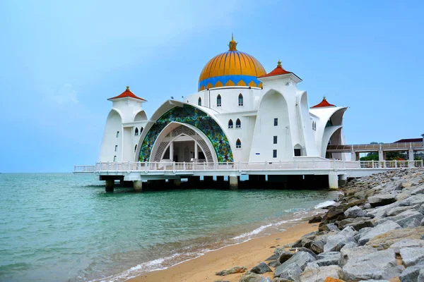 Vista Panoramica Della Moschea Dello Stretto Malacca Masjid Selat Melaka — Foto Stock
