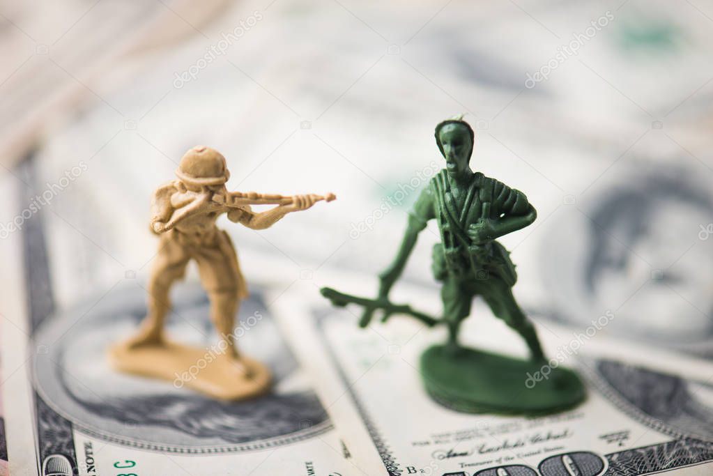 close-up view of military figurines, trade war concept