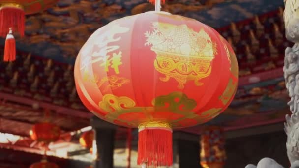 Chinese Lantaarn Een Tempel — Stockvideo