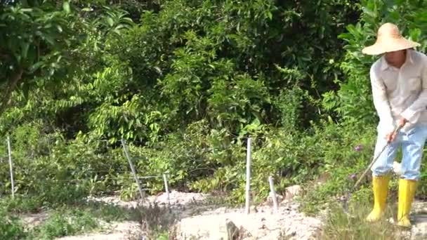 Agricultor Asiático Despejando Tierras — Vídeo de stock