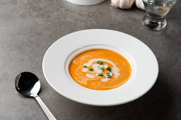 Sopa Abóbora Com Especiarias Mesa — Fotografia de Stock