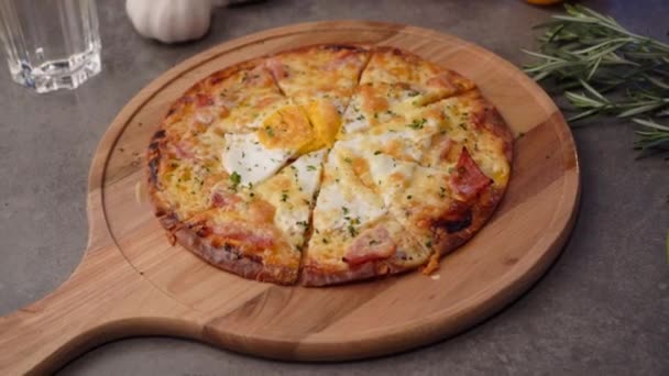 Jamón Pizza Huevo — Vídeos de Stock