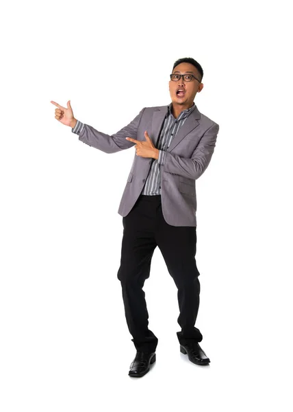 Asian Businessman Pointed Somewhere Happy Shocke — Stock Photo, Image