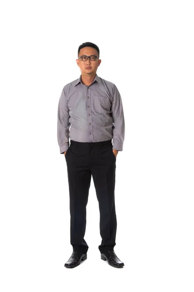 Asiático Homem Negócios Isolado Branco Completo Corpo Grumpy Loo — Fotografia de Stock