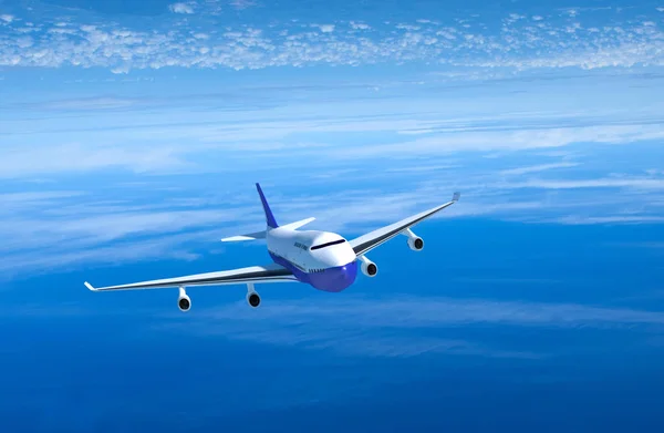 Passagierflugzeug Fliegt Über Wolken Frontansicht Rendering — Stockfoto