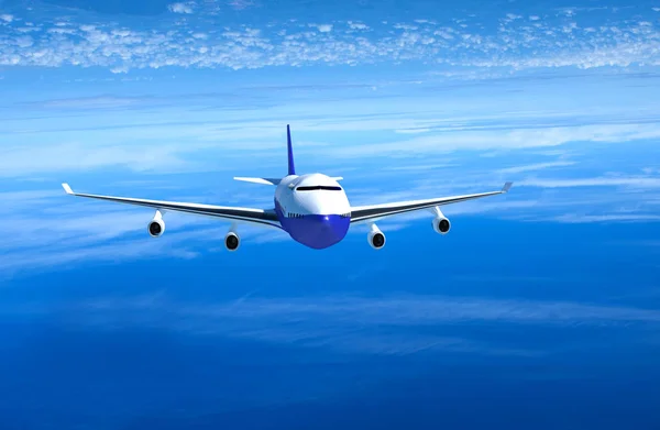 Пасажирський Літак Літає Над Хмарами Вид Спереду Рендеринг — стокове фото