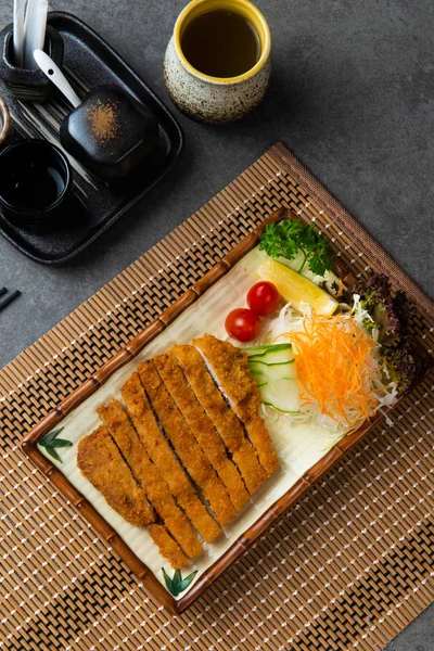 Porc Frit Japonais Tonkatsu Serti Riz Éclairage Studio — Photo