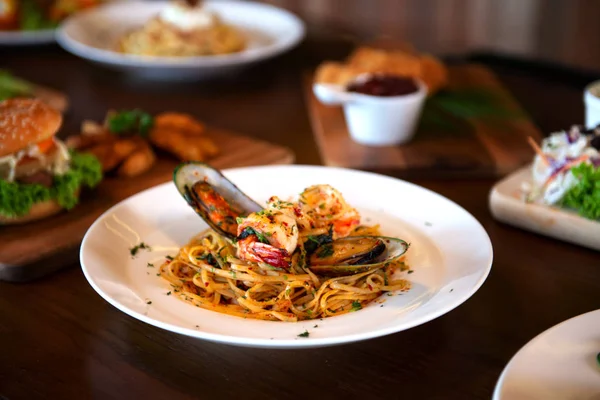 Seafood Pasta Spaghetti Clams — Stock Photo, Image