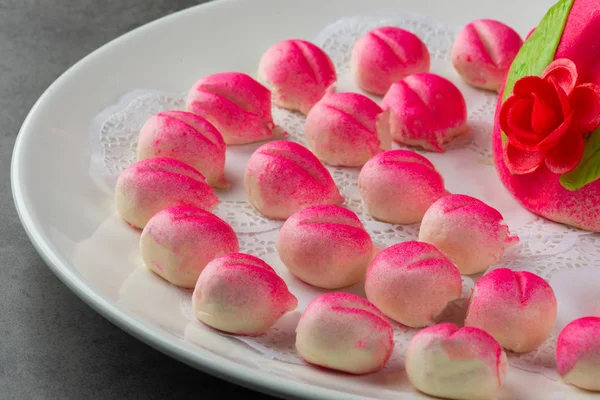 Peach Shaped Birthday Bun Known Longevity Peach Chinese Specialty Pastry — Stock Photo, Image